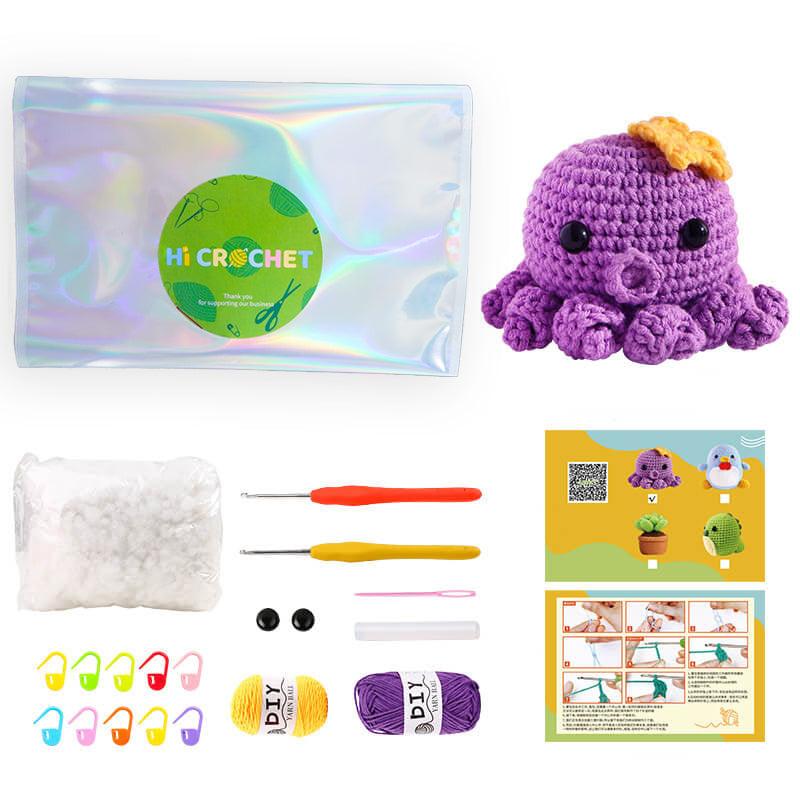 Complete Crochet Kits for Beginners,DIY Animal Rainbow Octopus Kit with  Knitting Markers Easy Yarn Ball,Instructions 