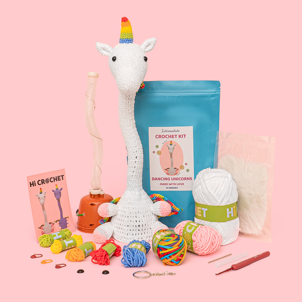 Dancing Unicorn Animal Can Sing and Dance Cute Crochet Kit-White