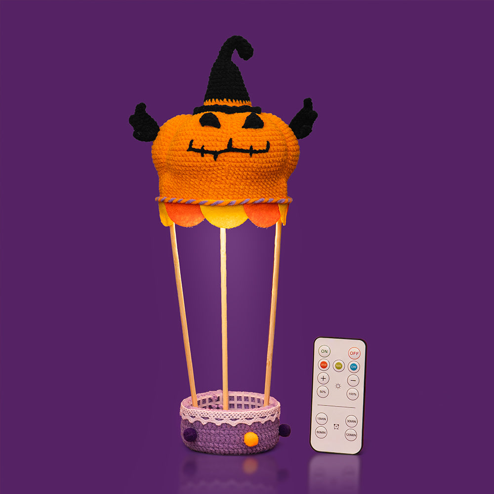 Halloween Pumpkin Hot Air Balloon with Led Lights Crochet Kit