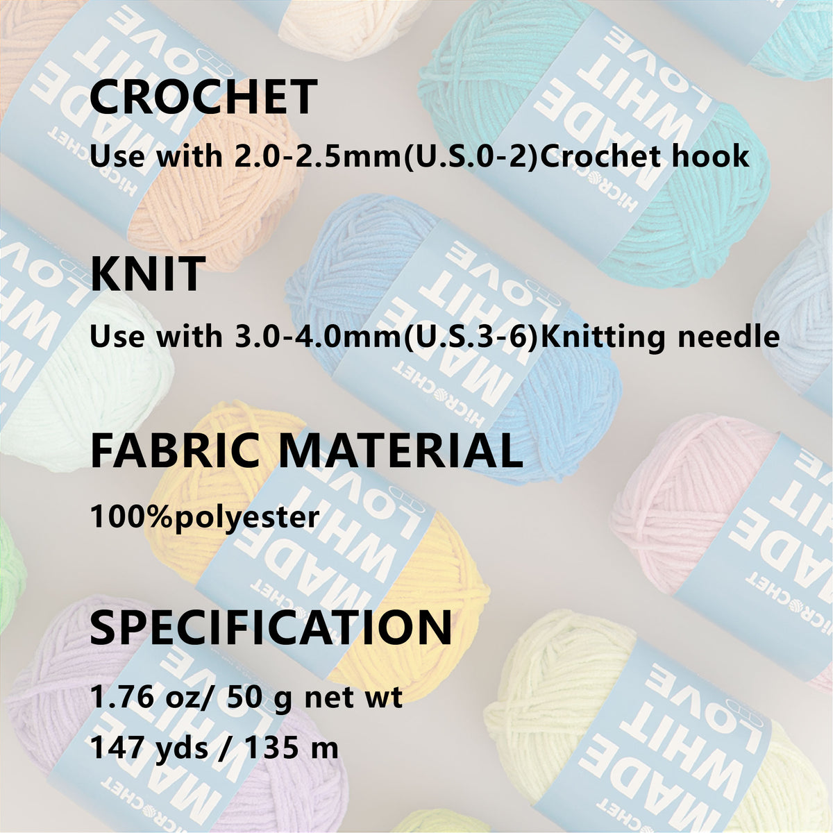 Crochet Yarn (100% polyester & 135m)