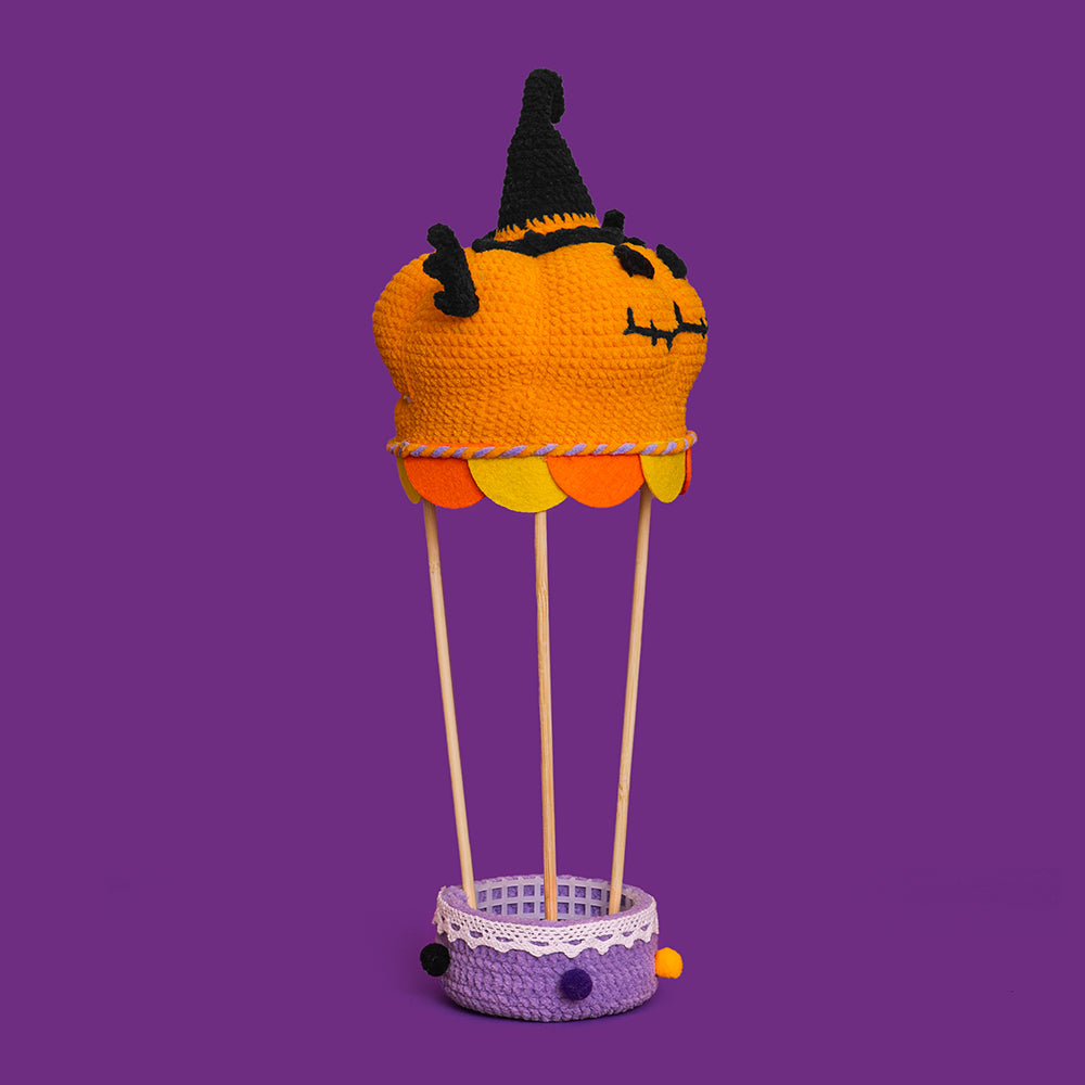 Halloween Pumpkin Hot Air Balloon with Led Lights Crochet Kit