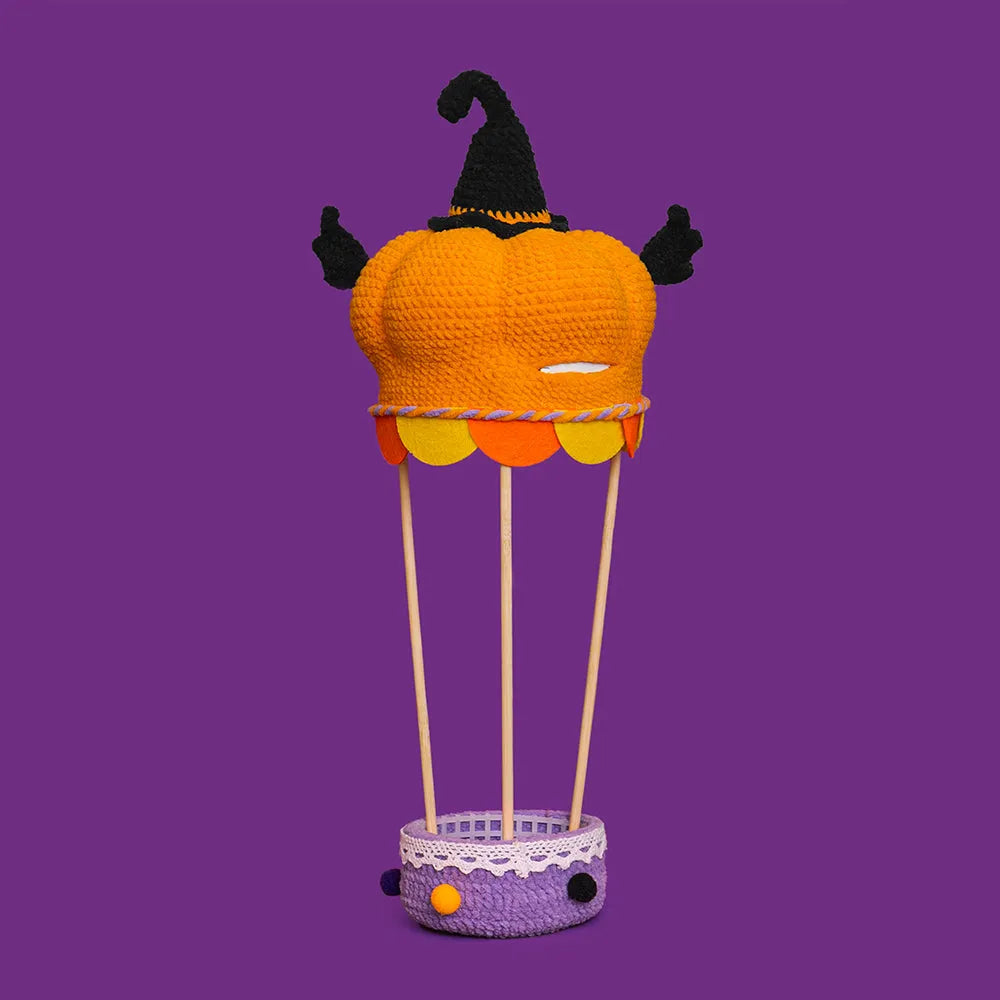 Halloween Pumpkin Hot Air Balloon with Led Lights Crochet Kit