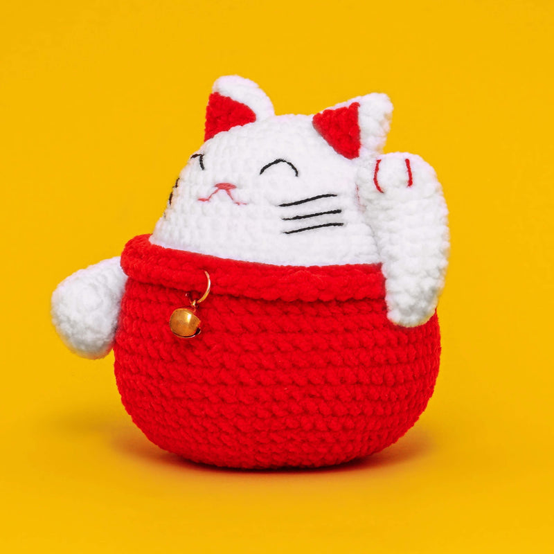 Magnetic Lucky Cat Crochet Kit-Red - HiCrochet