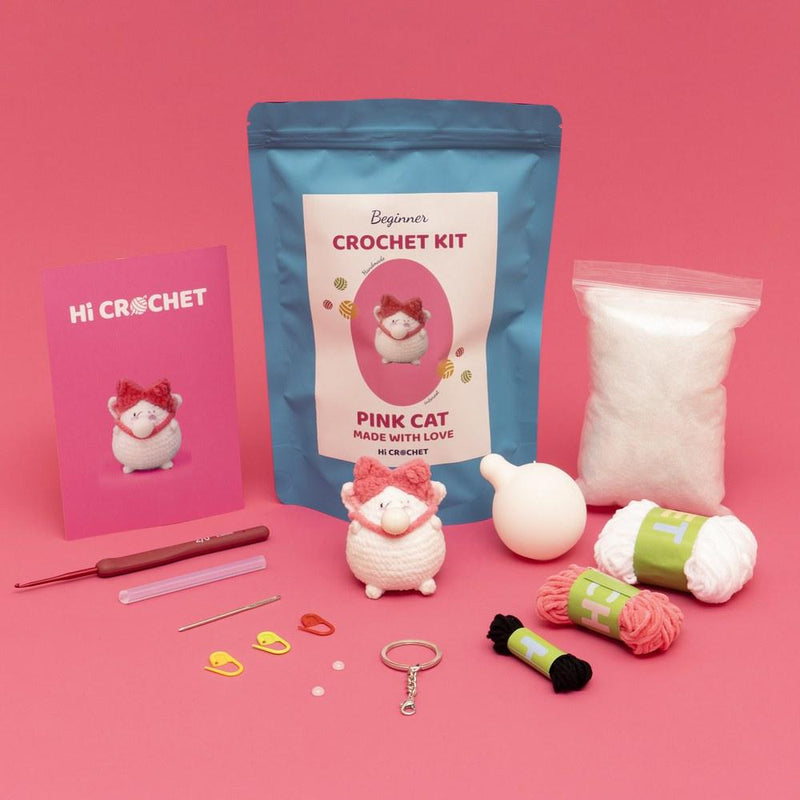 Press Bubble Animals Pink Cat Crochet Kit - HiCrochet