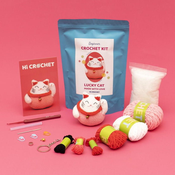Magnetic Lucky Cat Crochet Kit-Pink - HiCrochet