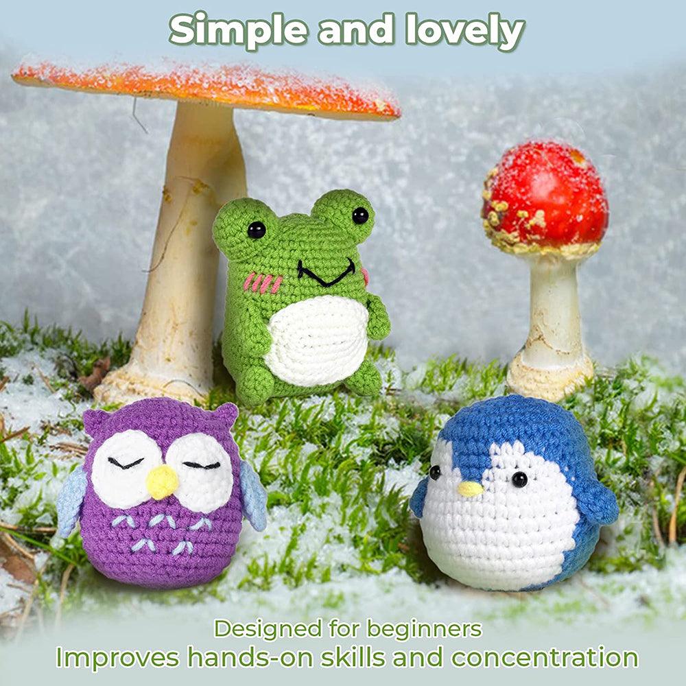 Hicrochet Kit For Beginners, Multi Animals-Owl, Penguin, Frog, Knitting Kit For Adult Kids - HiCrochet