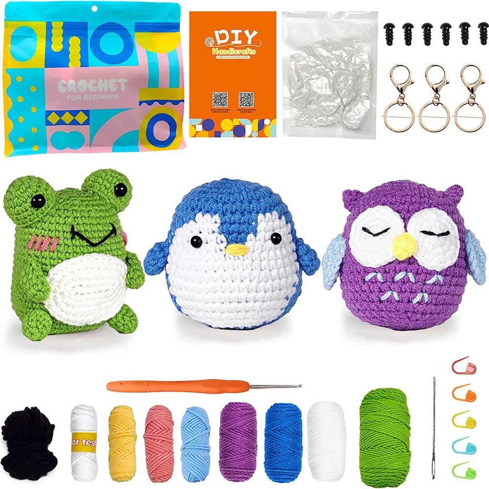 Hicrochet Kit For Beginners, Multi Animals-Owl, Penguin, Frog, Knitting Kit For Adult Kids - HiCrochet