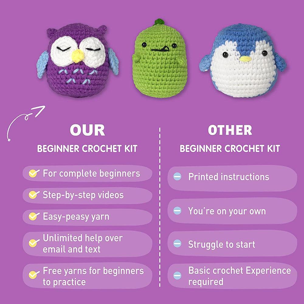 Hicrochet Kit For Beginners, Multi Animals-Owl, Penguin, Frog, Knitting Kit For Adult Kids - HiCrochet